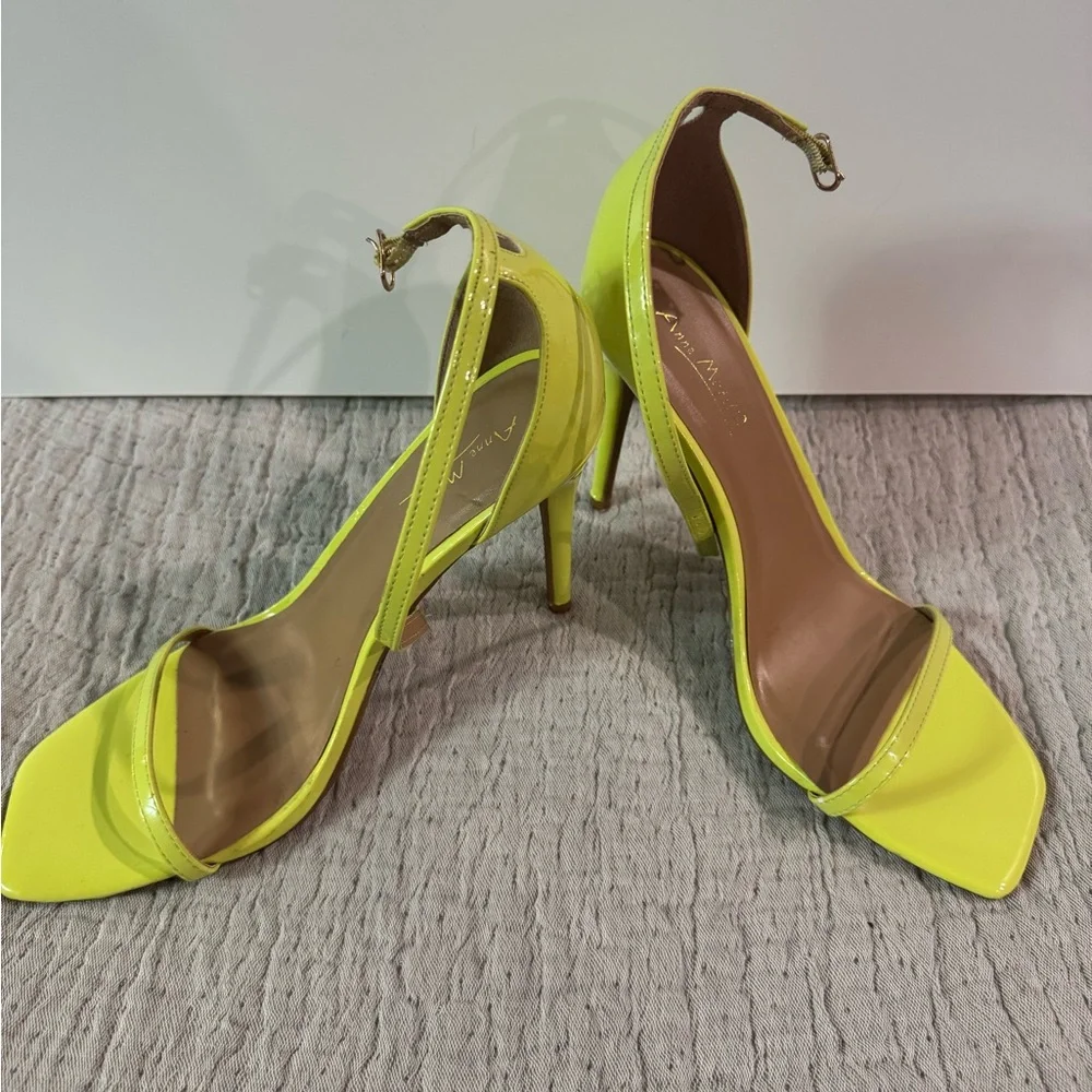 Anne Michelle Bright Yellow Patent Open-Toe Stiletto Sandals